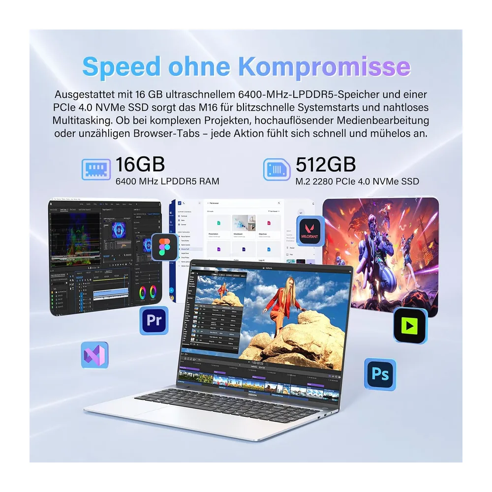 GEEKOM GeekBook M16 Laptop, bis zu 24h, 55W Dauerleistung, Ultra 9 Notebook — 6