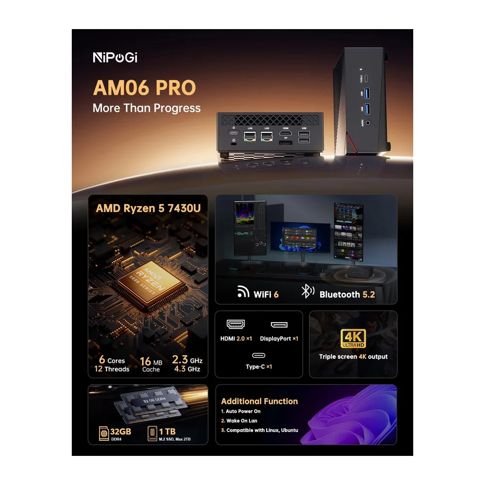 NiPoGi AM06 PRO Mini PC 32 GB DDR4 1 TB M.2 SSD — 2