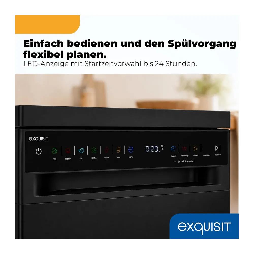 Exquisit Geschirrspüler 11 Maßgedecke | Energieklasse C | 7 Programme | Eco, Intensiv & Glas | Aquastop | — 4