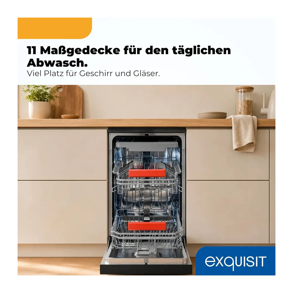 Exquisit Geschirrspüler 11 Maßgedecke | Energieklasse C | 7 Programme | Eco, Intensiv & Glas | Aquastop | — 5