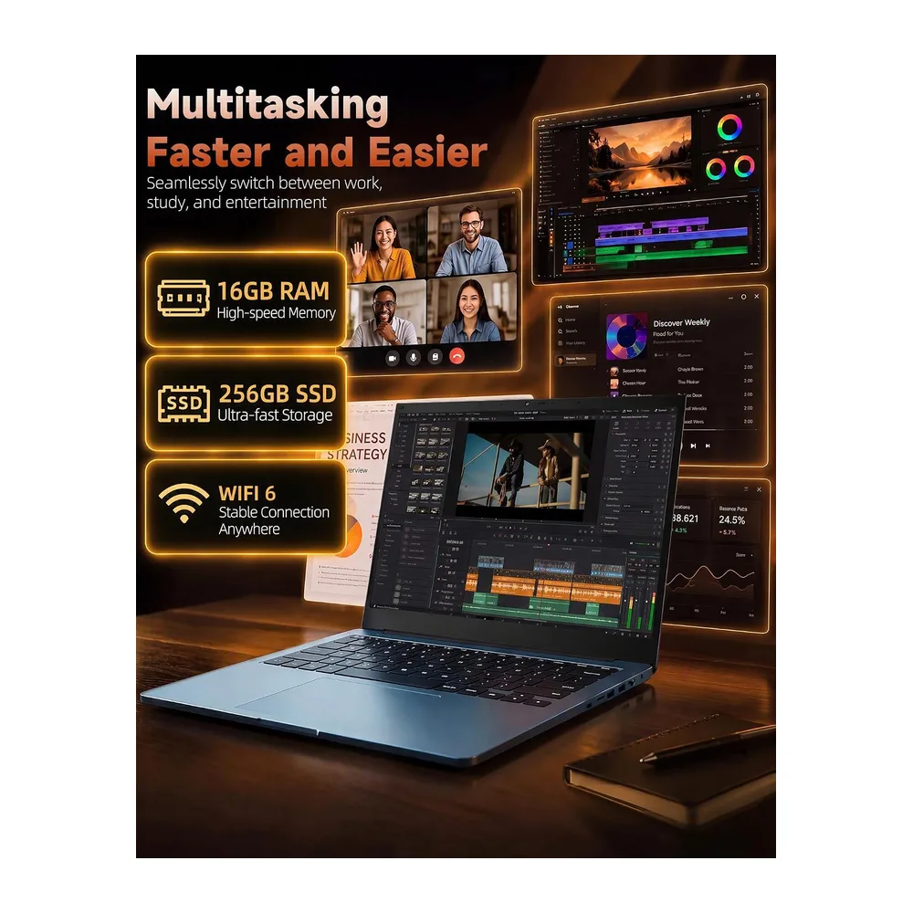 Laptop 18,5 Zoll FHD Display, AI-Unterstützung, 16GB RAM 256GB SSD — 3