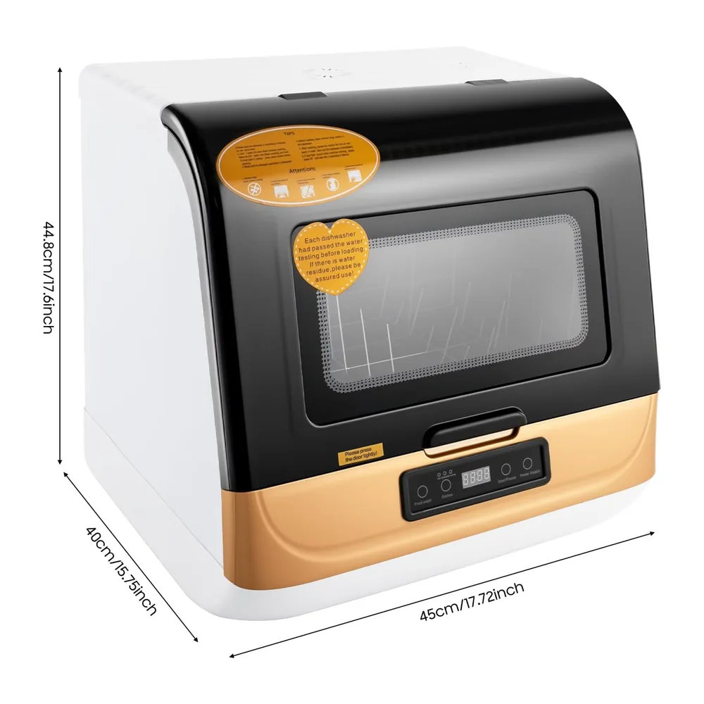 800W Multifunktionaler Tischgeschirrspüler mit 3 Waschmodi,Gold [Energieklasse E] — 2