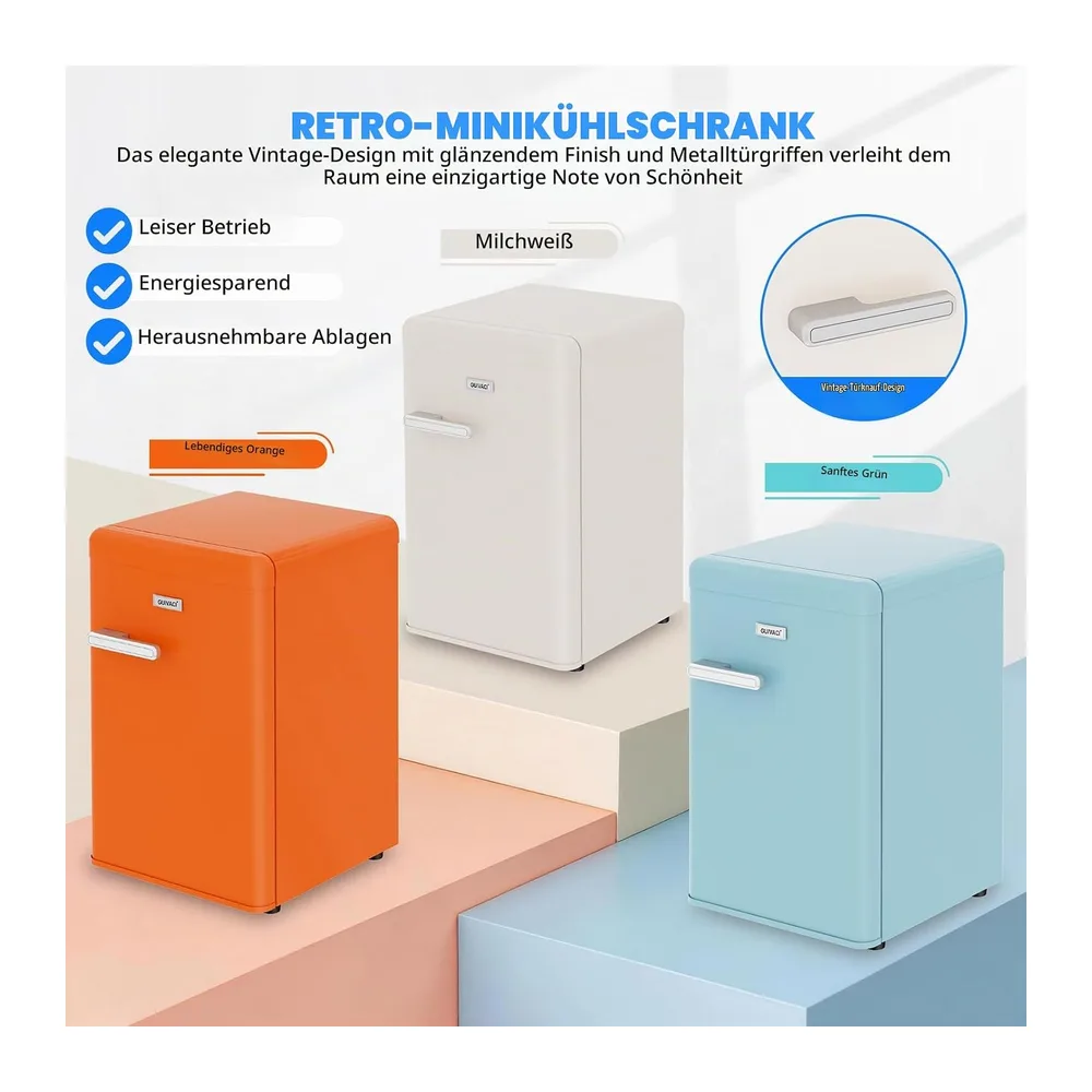 Retro Kühlschrank 72L – Leise (43 dB), 7-stufige Kühlregelung, LED-Innenbeleuchtung, für Schlafzimmer, Büro, — 2