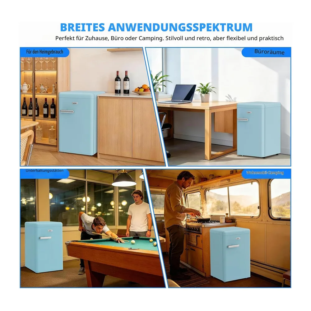 Retro Kühlschrank 72L – Leise (43 dB), 7-stufige Kühlregelung, LED-Innenbeleuchtung, für Schlafzimmer, Büro, — 5