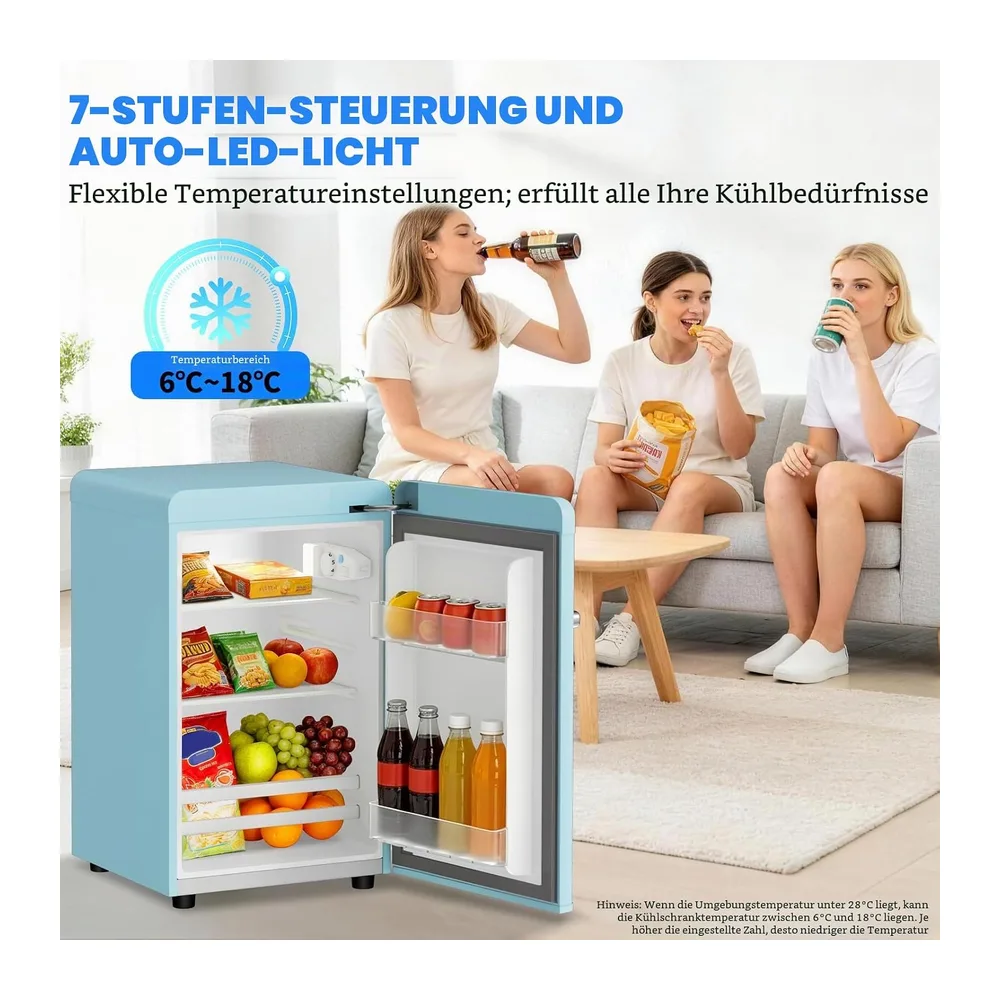 Retro Kühlschrank 72L – Leise (43 dB), 7-stufige Kühlregelung, LED-Innenbeleuchtung, für Schlafzimmer, Büro, — 6
