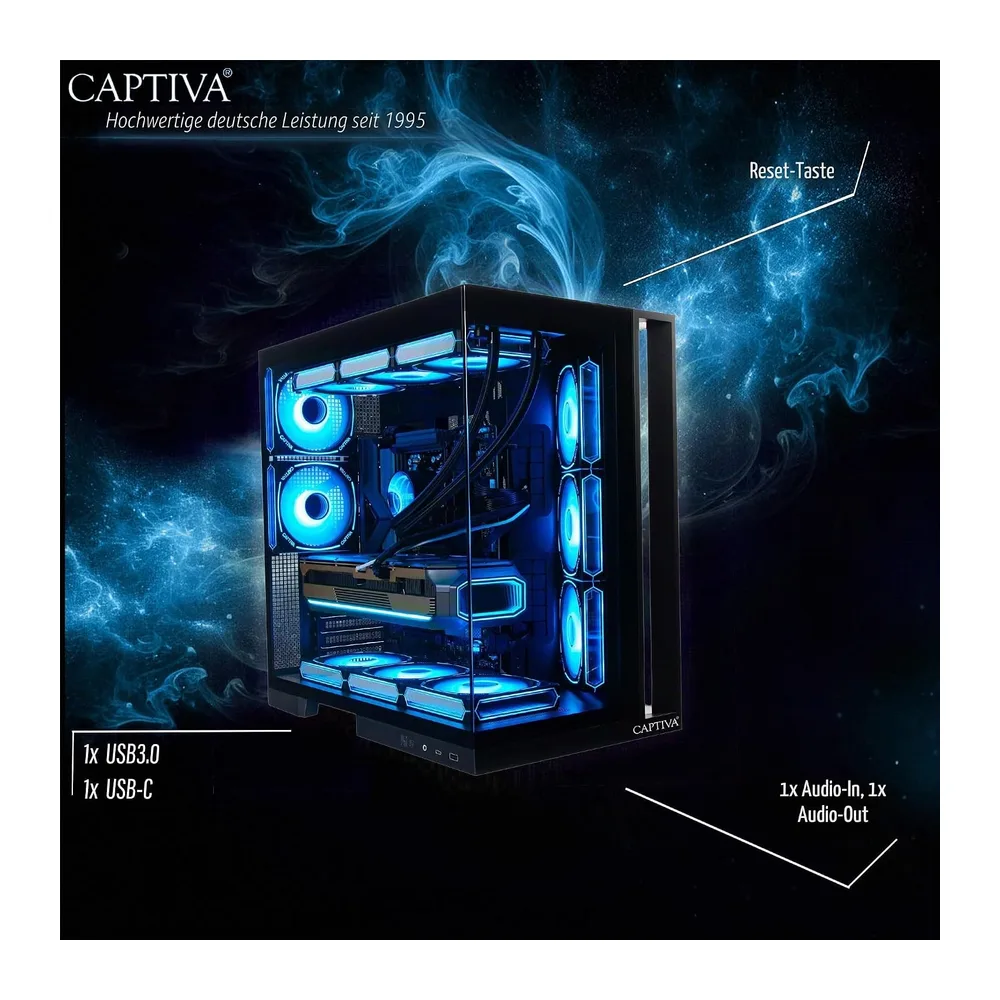 Captiva PC Highend Gaming R10-4001 | AMD Ryzen 7 9850X3D | 64GB DDR5 RAM | NVIDIA GeForce RTX 5080 16GB | 2 — 6