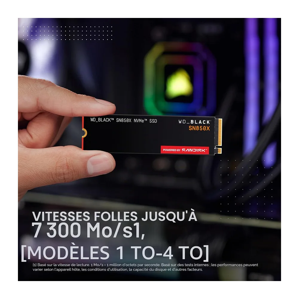 WD_BLACK SN850X NVMe SSD 2 To (Jusqu'à 7 300 Mo/s / 6 600 Mo/s en lecture/écriture, M.2 2280 Gaming SSD, PCIe Gen 4.0, H