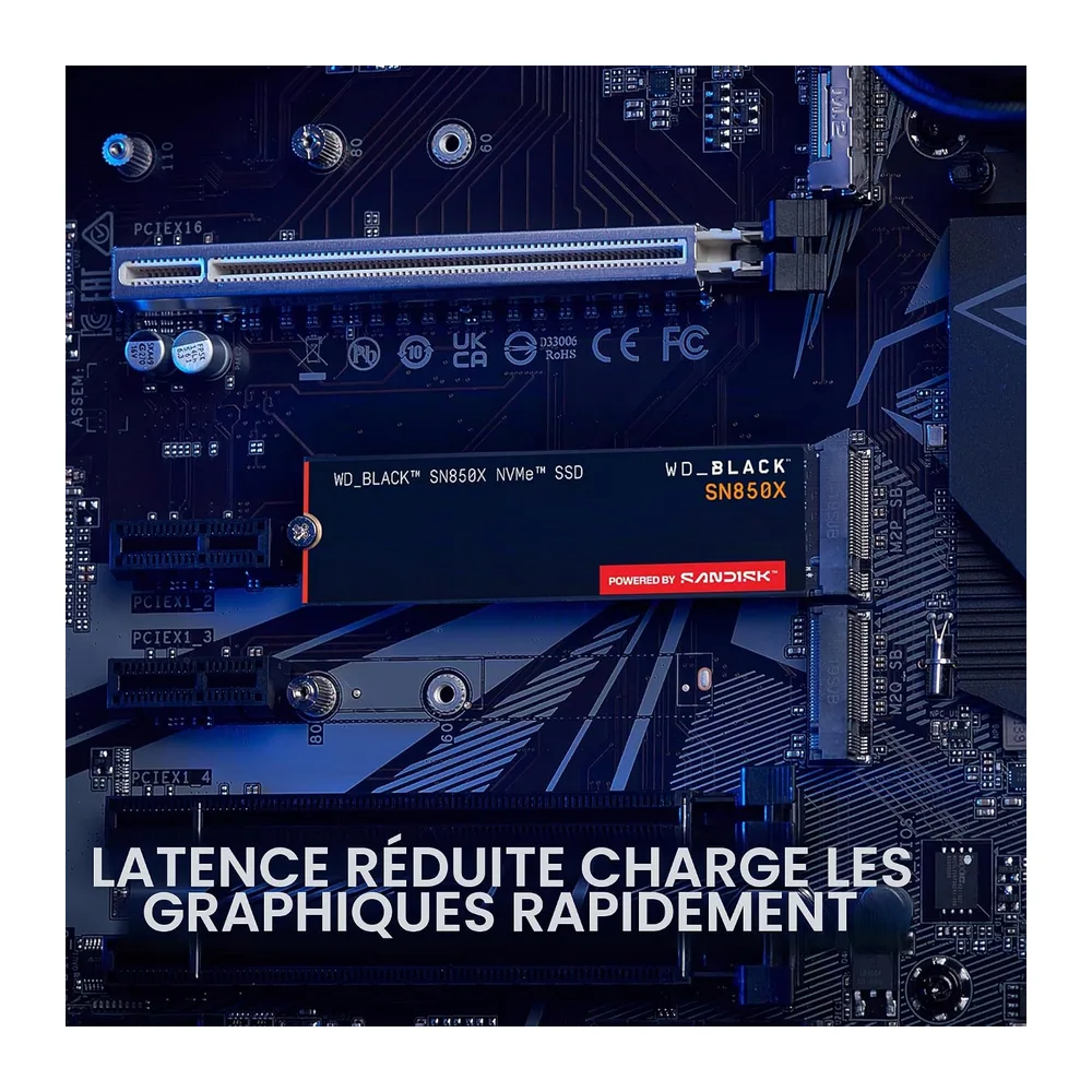 WD_BLACK SN850X NVMe SSD 2 To (Jusqu'à 7 300 Mo/s / 6 600 Mo/s en lecture/écriture, M.2 2280 Gaming SSD, PCIe Gen 4.0, H