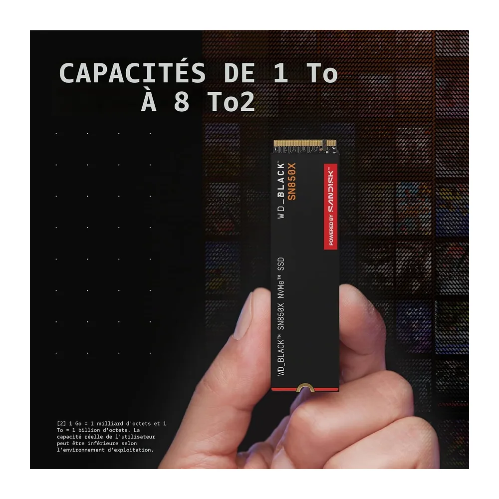 WD_BLACK SN850X NVMe SSD 2 To (Jusqu'à 7 300 Mo/s / 6 600 Mo/s en lecture/écriture, M.2 2280 Gaming SSD, PCIe Gen 4.0, H