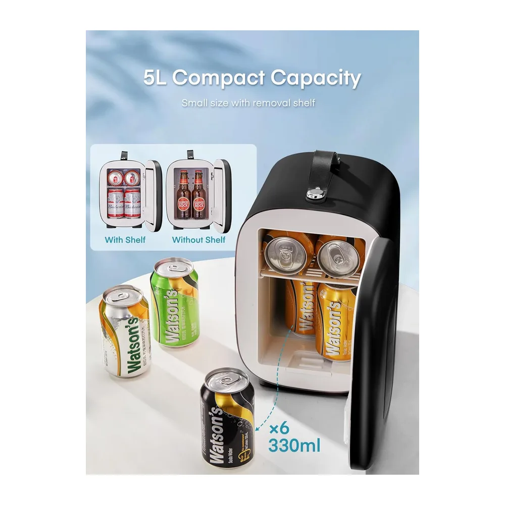FOHERE Mini Frigo de Chambre 5 Litres/ 6 Canettes, Petit Frigo Thermoélectrique CA/CC, Cosmetique, Mini Réfrigérateurs p