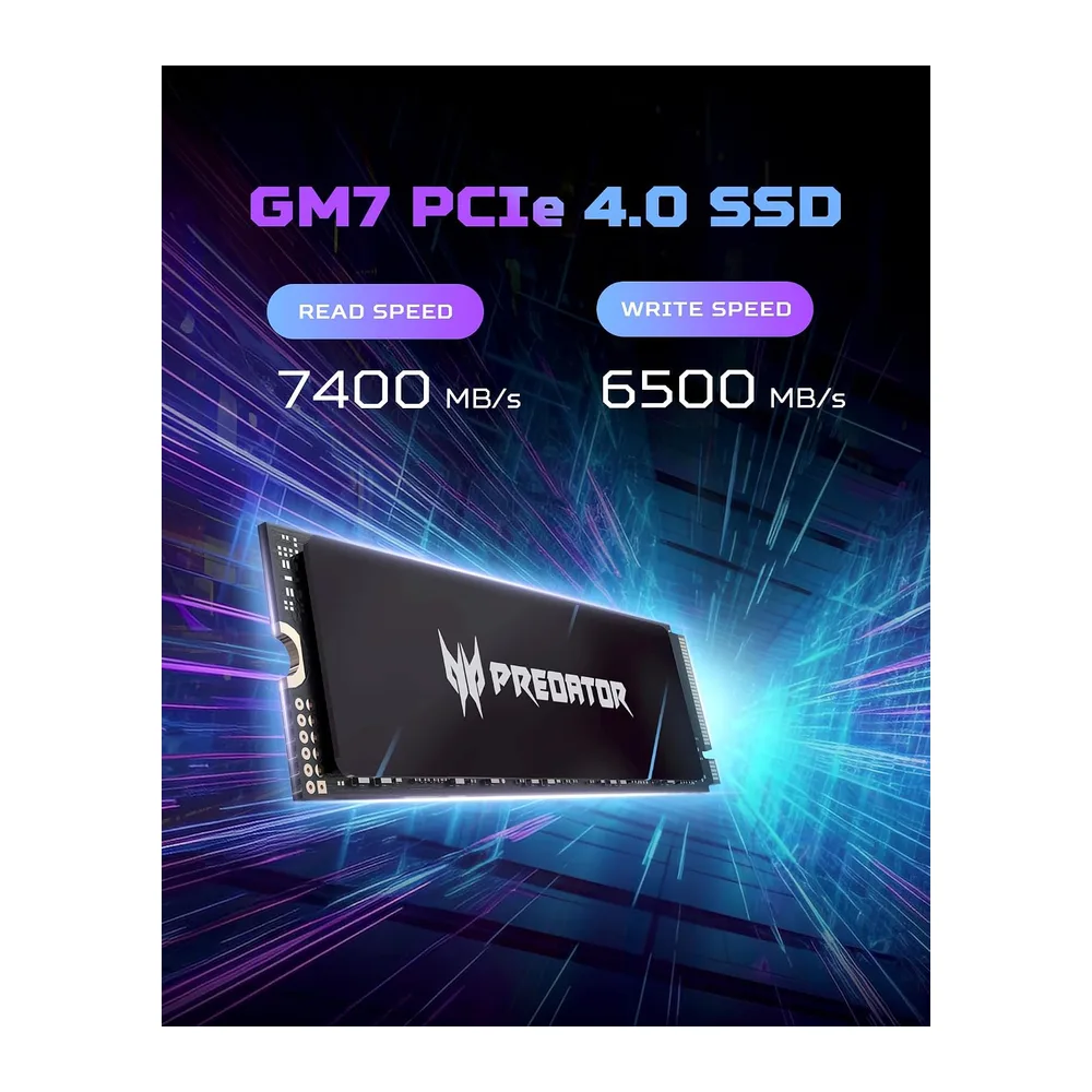 Acer Predator GM7 2 To M.2 NVMe SSD PCIe 4.0 – Lesegeschwindigkeit bis zu 7400 Mo/s – professionelle interne SSD – Gaming-Speicher kompatibel mit PC, Laptop und PS5