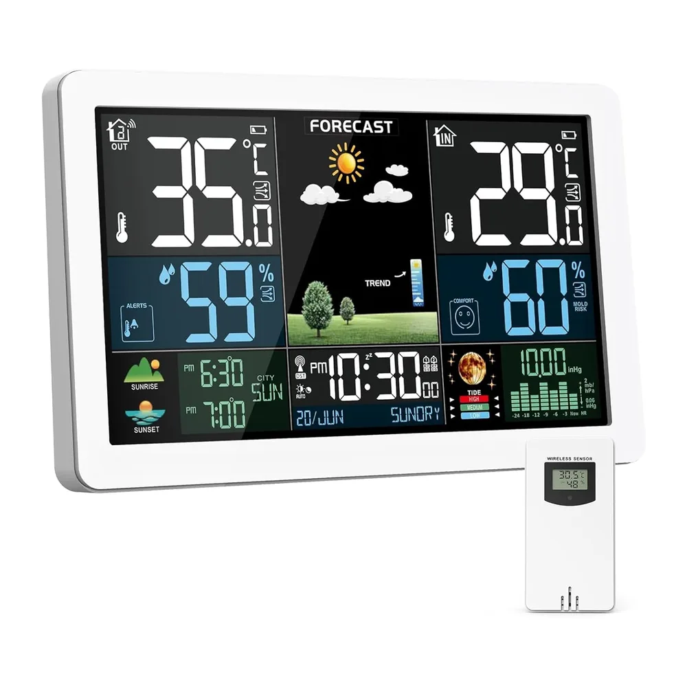 Station Météo Intérieur Extérieur Sans Fil, Écran Couleur, Prévision météo