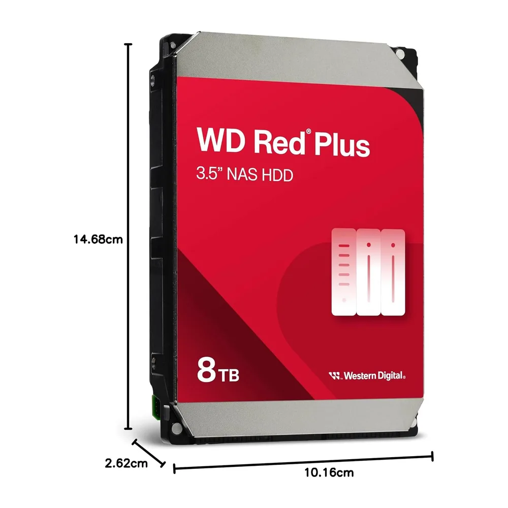WD Red Plus 8 TB NAS interne Festplatte 3,5" - 5640 RPM Klasse, SATA 6 Gb/s, CMR, 256 MB Cache