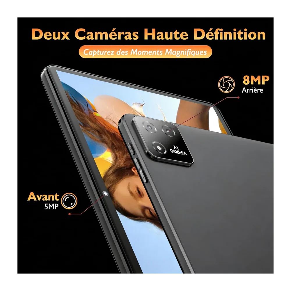 Tablette 10 Pouces Android 15 avec étui, 18Go RAM (6+12) 128Go, Octa-Core T30, 1To Extensible, WiFi 6, Batterie 6000mAh,