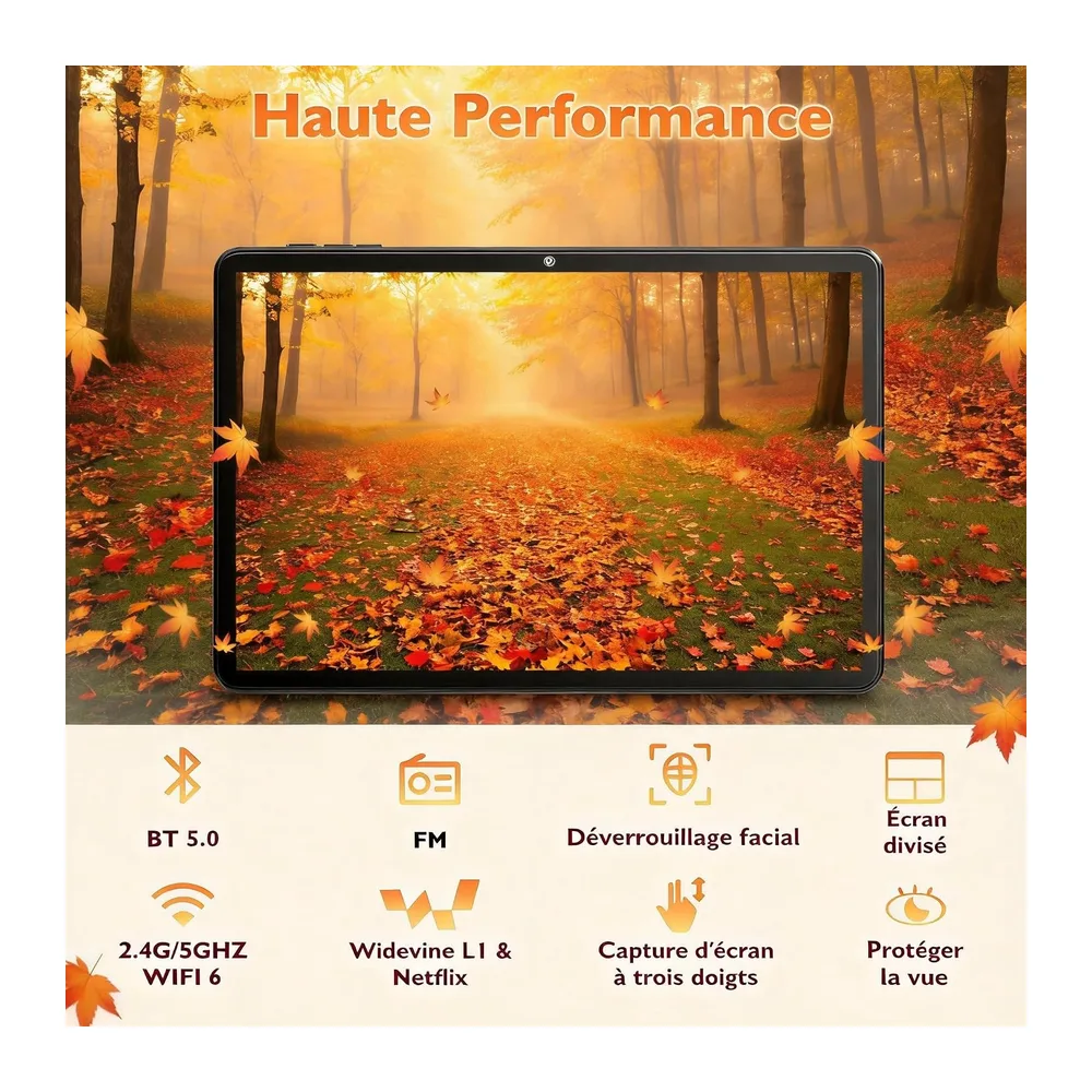 Tablette 10 Pouces Android 15 avec étui, 18Go RAM (6+12) 128Go, Octa-Core T30, 1To Extensible, WiFi 6, Batterie 6000mAh,