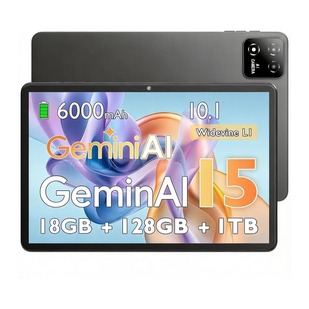 Tablette 10 Pouces Android 15 avec étui, 18Go RAM (6+12) 128Go, Octa-Core T30, 1To Extensible, WiFi 6, Batterie 6000mAh,