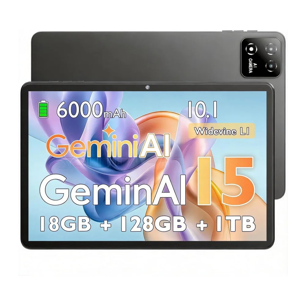 Tablette 10 Pouces Android 15 avec étui, 18Go RAM (6+12) 128Go, Octa-Core T30, 1To Extensible, WiFi 6, Batterie 6000mAh,