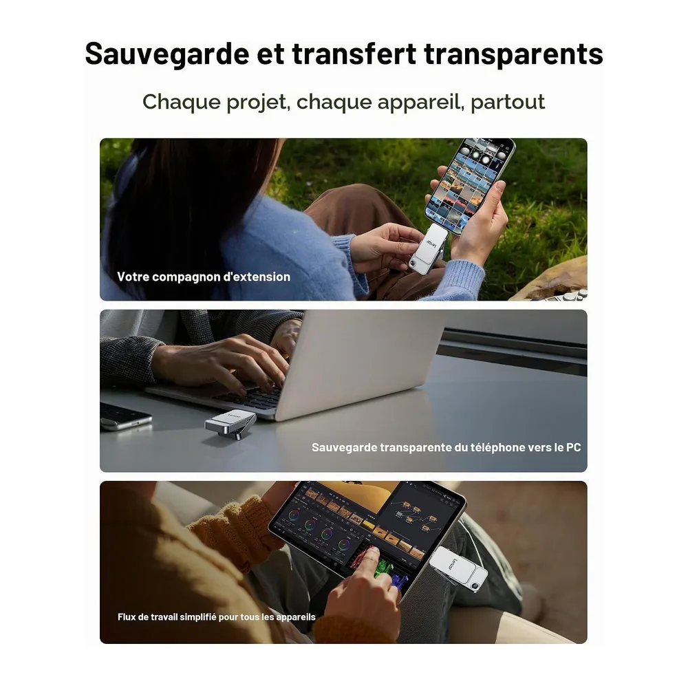 Lexar D70E 512 Go externe SSD Dual Drive, bis zu 2000 Mo/s Lesen und 1300 Mo/s Schreiben, kabellose SSD für USB-C/USB-A, kompatibel mit iPhone 17